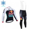 Set Fietsshirt Lange Mouw + Lange Koersbroek 2025 BORA-Hansgrohe Bull Winter Thermal Fleece Zwart Rood